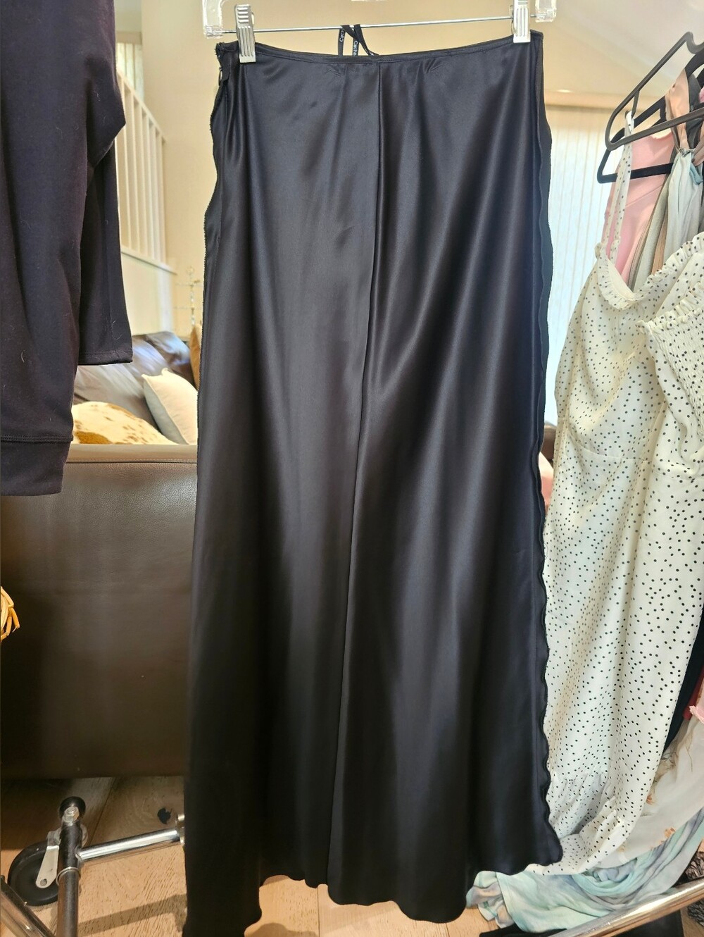 Cachet Black Satin Long A-Line Skirt - Women's